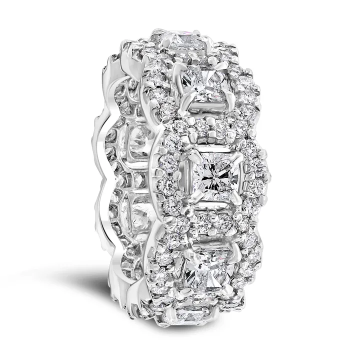 Cushion Cut Halo Eternity Band 349 ct Diamonds in White Gold Beauvince Rings