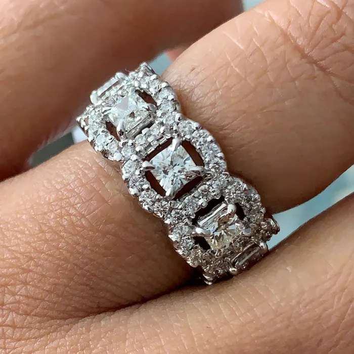 Cushion Cut Halo Eternity Band 349 ct Diamonds in White Gold Beauvince Rings