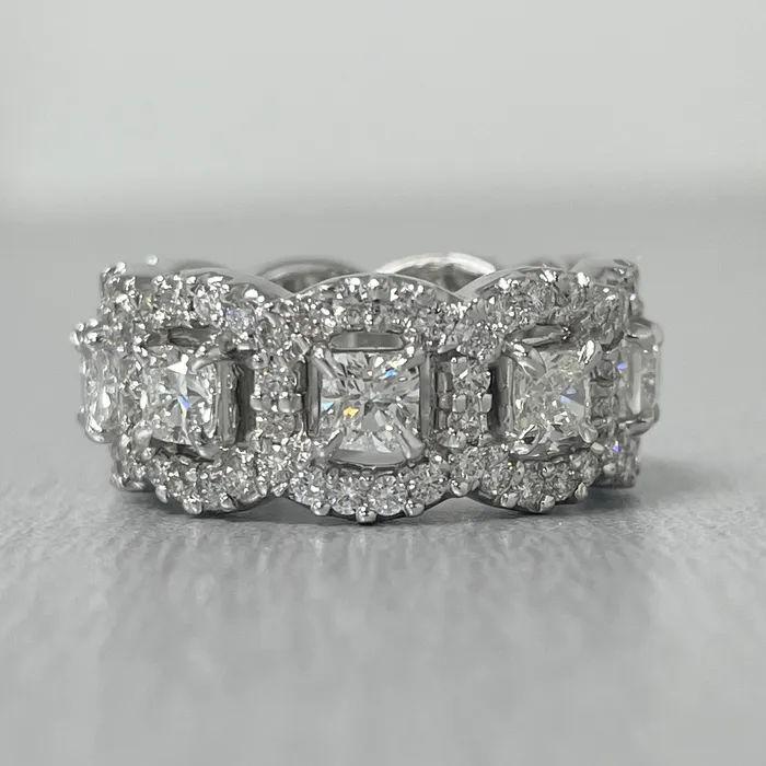 Cushion Cut Halo Eternity Band 349 ct Diamonds in White Gold Beauvince Rings