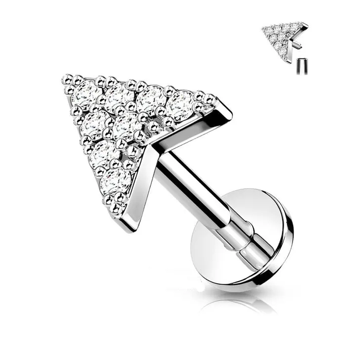CZ Arrowhead Tragus Cartilage Barbell Stud Silver Glitters Earrings