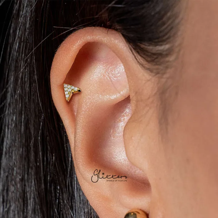 CZ Arrowhead Tragus Cartilage Barbell Stud Silver Glitters Earrings