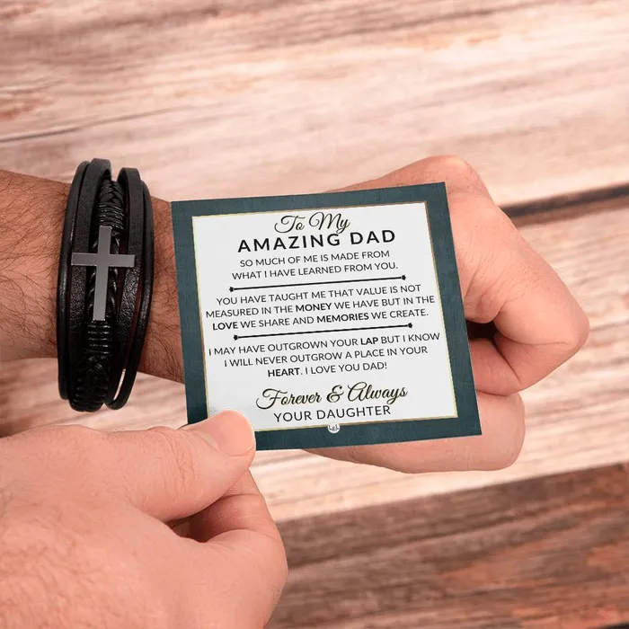 Dad Gift From Daughter A Place In Your Heart Mens Braided Leather Bracelet with Cross Christmas Gift or A Birthday Present For Him ShineOn Fulfillment Bracelets