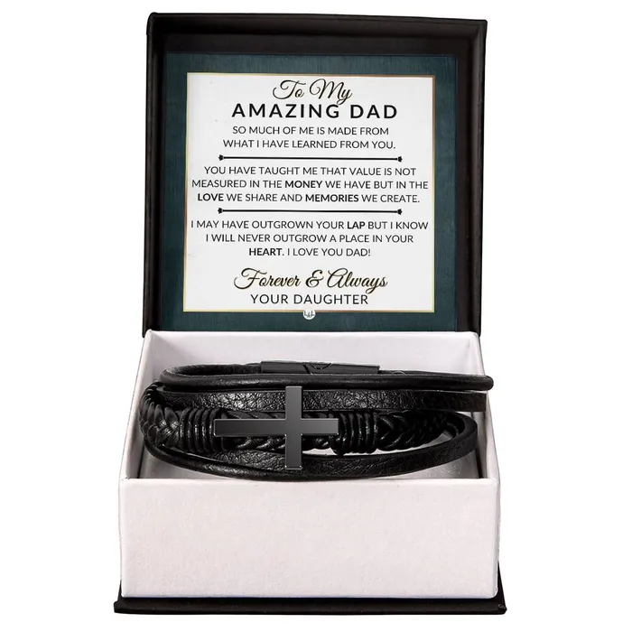 Dad Gift From Daughter A Place In Your Heart Mens Braided Leather Bracelet with Cross Christmas Gift or A Birthday Present For Him ShineOn Fulfillment Bracelets