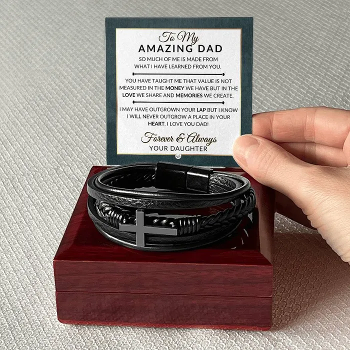 Dad Gift From Daughter A Place In Your Heart Mens Braided Leather Bracelet with Cross Christmas Gift or A Birthday Present For Him ShineOn Fulfillment Bracelets