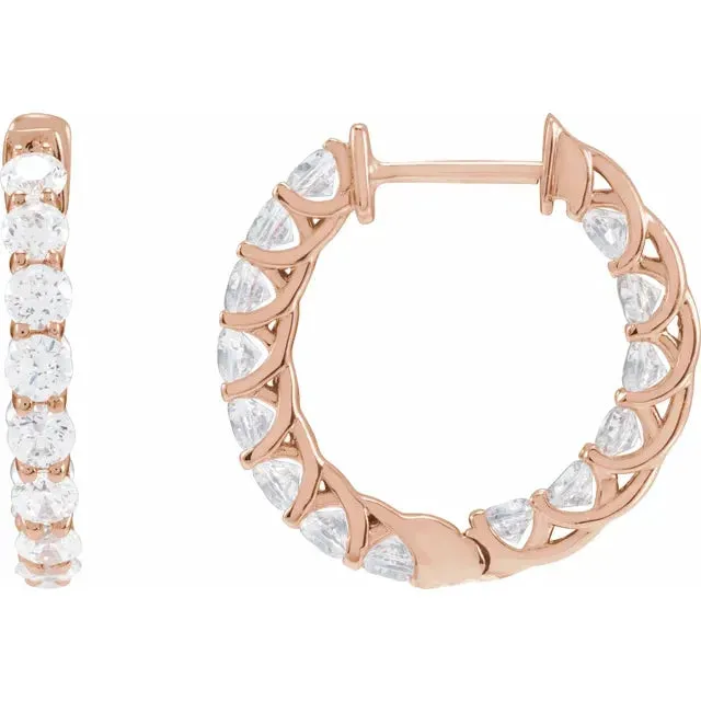 Dazzling 2 15 CTW Natural or LabGrown Diamond Inside Outside Hoop Earrings Solid 14K Yellow White Rose Gold Storyteller by Vintage Magnality Earrings