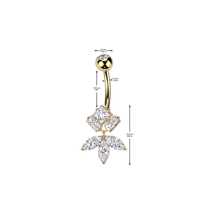 Diamond CZ And Marquise CZ Fan Dangle Titanium Belly Button Ring Silver Glitters Rings