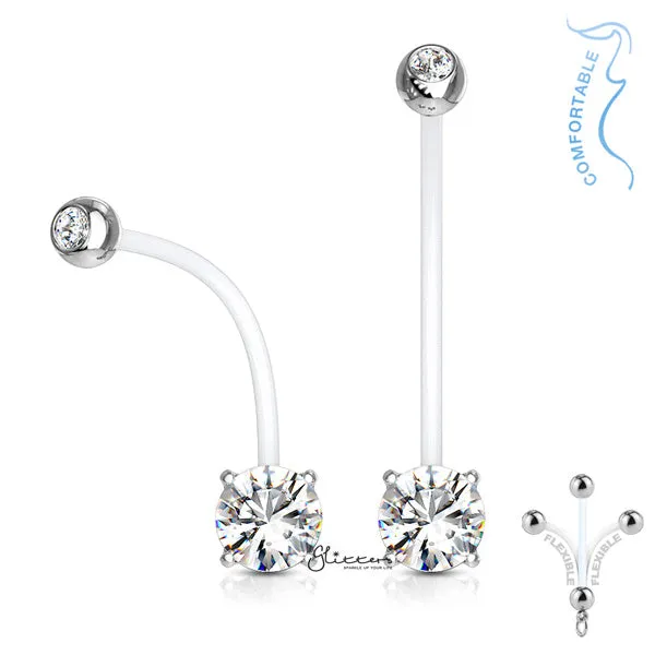 Double Jeweled Prong Set Round CZ Pregnancy Bioflex Belly Ring Glitters Rings