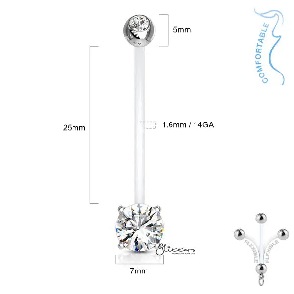 Double Jeweled Prong Set Round CZ Pregnancy Bioflex Belly Ring Glitters Rings