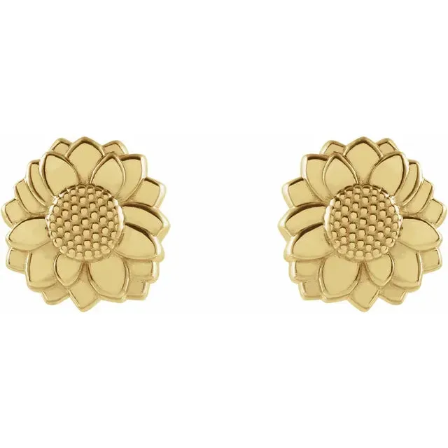Earrings 302 Fine Jewelry Tiny Sunflower Stud Earrings Solid 14K White Rose Yellow Gold or Silver