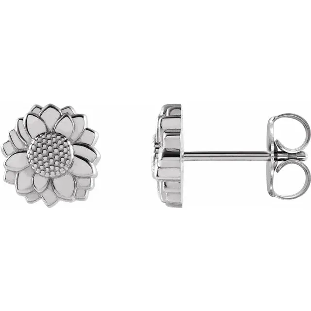 Earrings 302 Fine Jewelry Tiny Sunflower Stud Earrings Solid 14K White Rose Yellow Gold or Silver