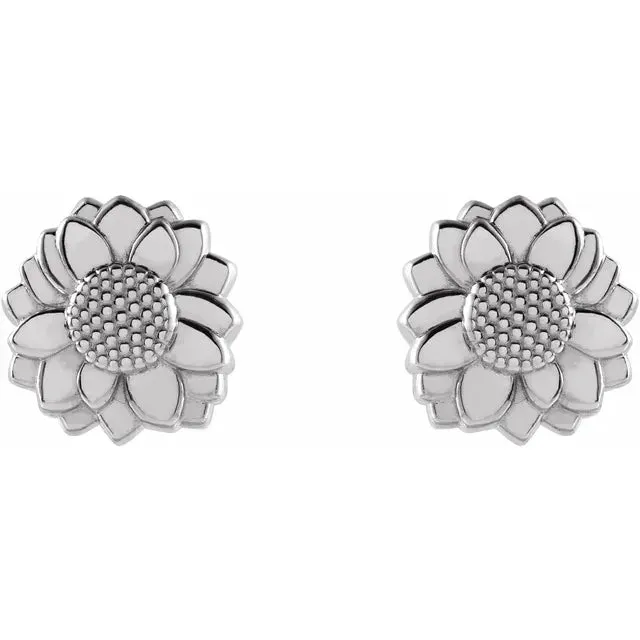 Earrings 302 Fine Jewelry Tiny Sunflower Stud Earrings Solid 14K White Rose Yellow Gold or Silver