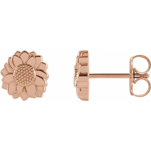 Earrings 302 Fine Jewelry Tiny Sunflower Stud Earrings Solid 14K White Rose Yellow Gold or Silver