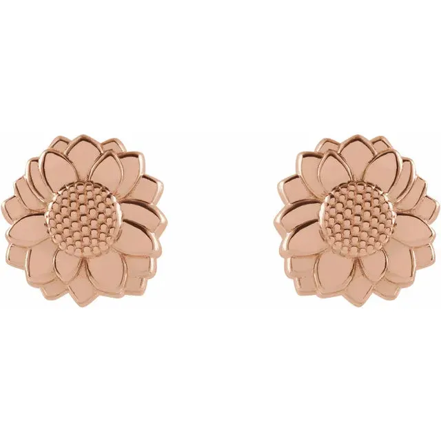 Earrings 302 Fine Jewelry Tiny Sunflower Stud Earrings Solid 14K White Rose Yellow Gold or Silver