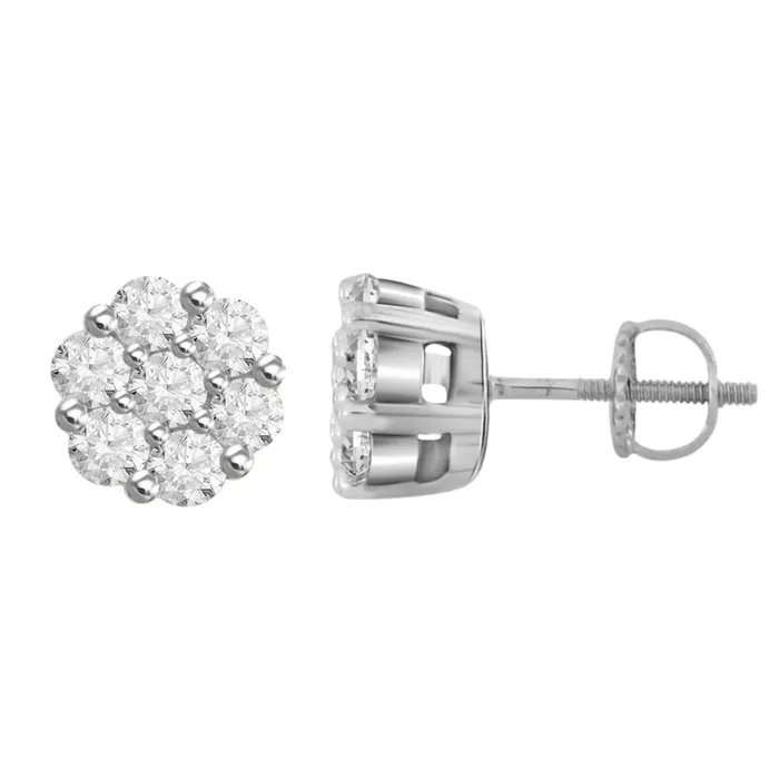 Earrings AV LADIES FLOWER EARRING 100CT ROUND DIAMOND 14K WHITE GOLD Earrings AV LADIES FLOWER EARRING 100CT ROUND DIAMOND 14K WHITE GOLD