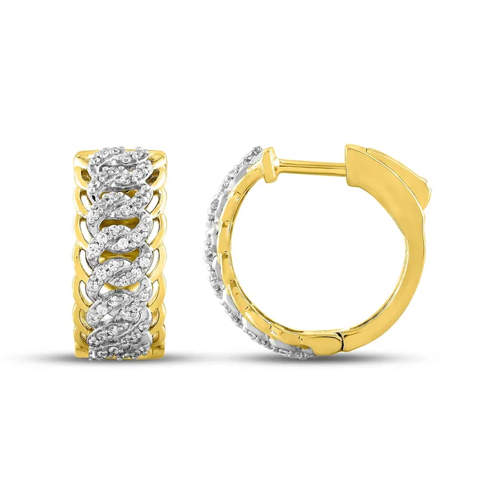Earrings AV LADIES HOOPS EARRINGS 025CT ROUND DIAMOND 10K YELLOW GOLD