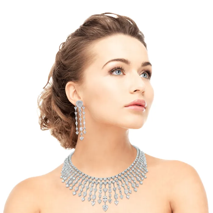 Earrings Beauvince Hearts Necklace Earrings Suite 5844 ct Diamonds in White Gold