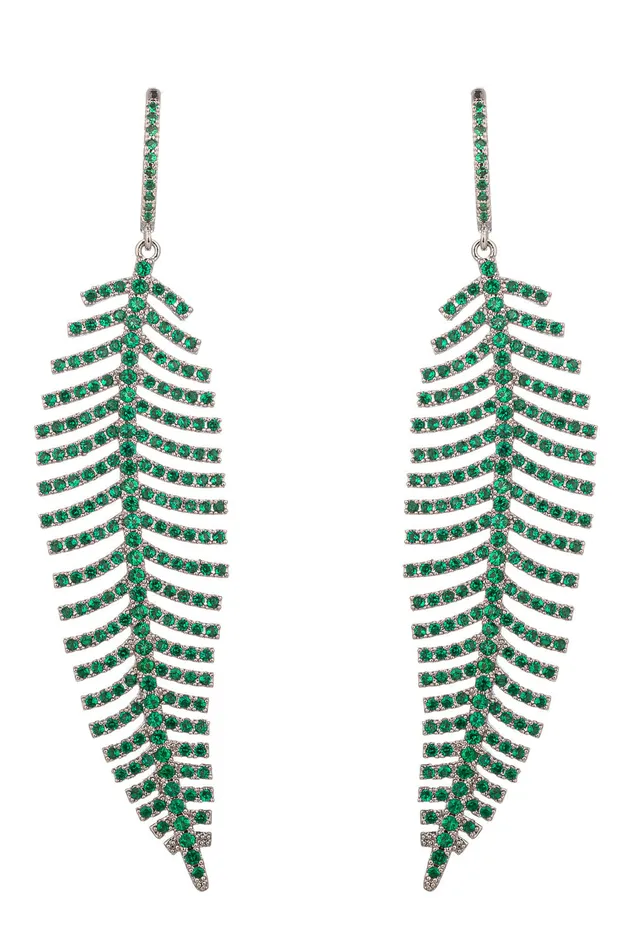 Earrings Caroline Green Crystal CZ Leafy Dangle Earrings Eye Candy LA