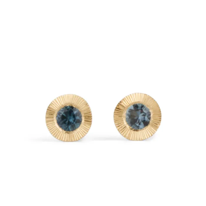 Earrings Corey Egan Large Aurora Teal Montana Sapphire Stud Earring in Yellow Gold