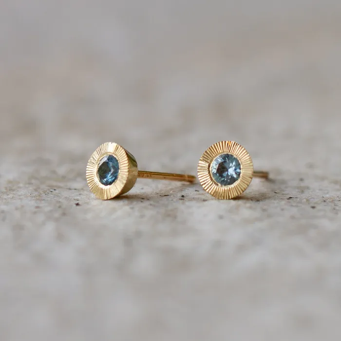 Earrings Corey Egan Large Aurora Teal Montana Sapphire Stud Earring in Yellow Gold