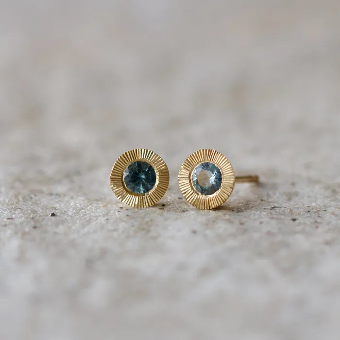 Earrings Corey Egan Large Aurora Teal Montana Sapphire Stud Earring in Yellow Gold