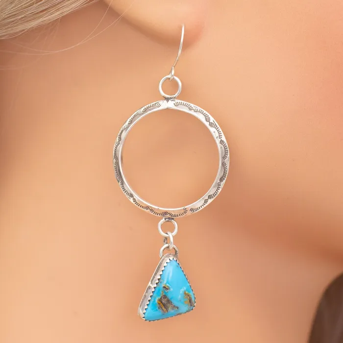 Earrings Crown Jewels Coin Rochelle Yazzie Navajo Handmade Sterling Silver Turquoise Earrings