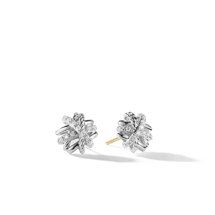 Earrings DAVID YURMAN INC David Yurman Crossover Stud Earrings in Sterling Silver with Diamonds
