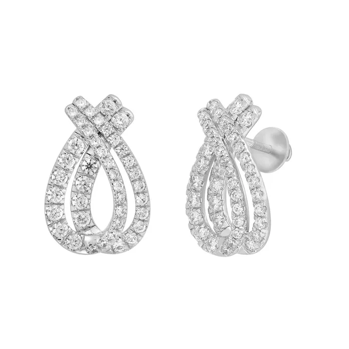 Earrings Ethos 14K WHITE GOLD 2CT ROUND DIAMOND LADIES EARRINGS
