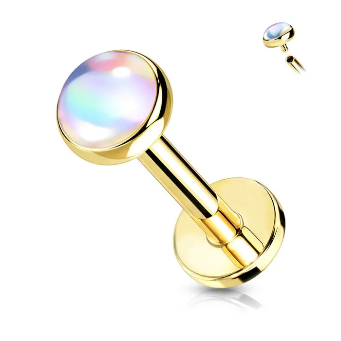 Earrings Glitters Iridescent Stone Top Flat Back Stud Gold