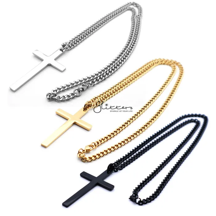 Earrings Glitters Stainless Steel Plain Cross Necklaces Silver Gold Black