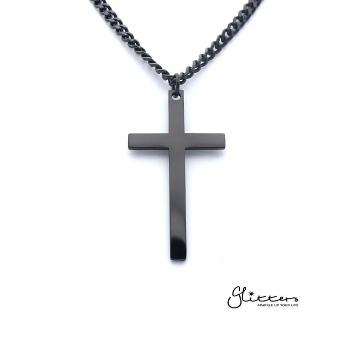 Earrings Glitters Stainless Steel Plain Cross Necklaces Silver Gold Black
