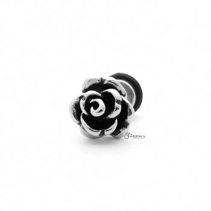 Earrings Glitters Stainless Steel Rose Flower Fake Plug Earring