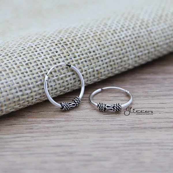 Earrings Glitters Sterling Silver Bali Hoop Sleeper Earrings 14mm SSE0303