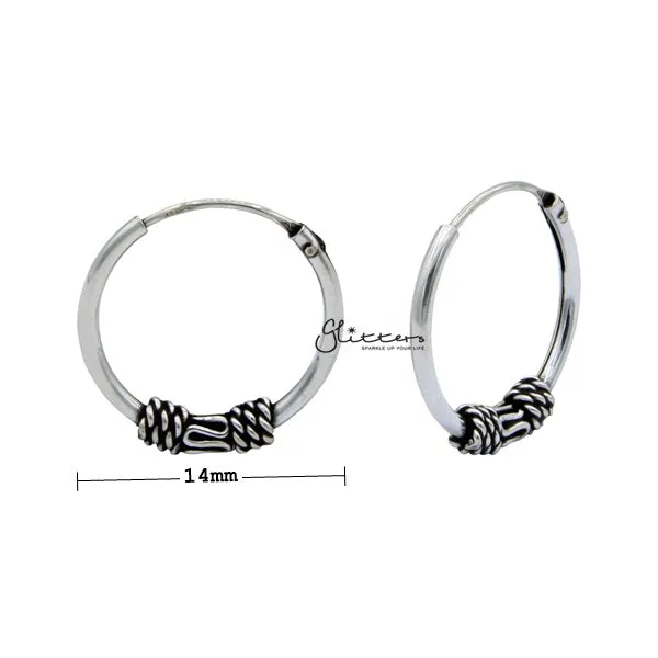 Earrings Glitters Sterling Silver Bali Hoop Sleeper Earrings 14mm SSE0303