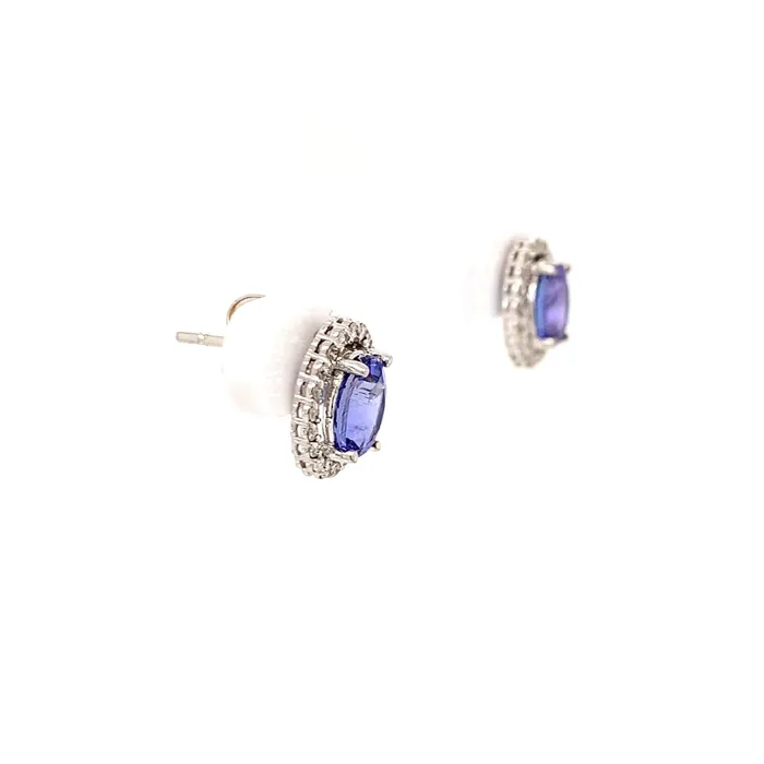 Earrings Vintage Magnality Vintage Oval Tanzanite Diamond Halo Earrings 14K White Gold