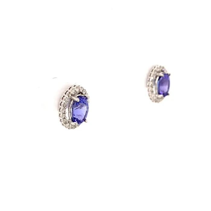Earrings Vintage Magnality Vintage Oval Tanzanite Diamond Halo Earrings 14K White Gold