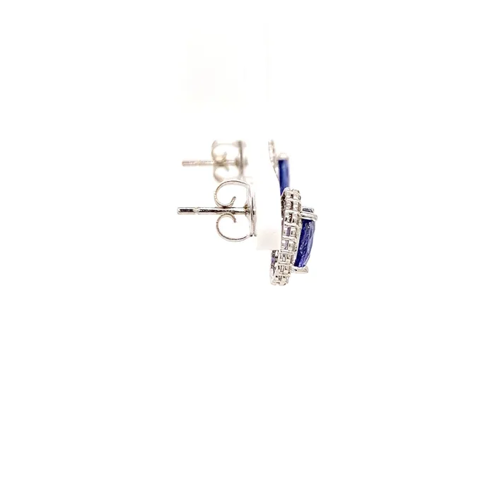 Earrings Vintage Magnality Vintage Oval Tanzanite Diamond Halo Earrings 14K White Gold