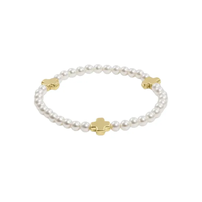 enewton Enewton Extends Signature Cross Pearl Pattern 4mm Bead Bracelet Gold Bracelets