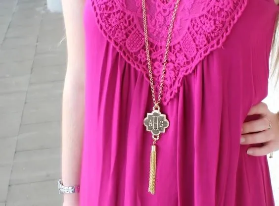Engraved Jewelry Necklaces Engraved Fashion Quatrefoil Tassel Necklace