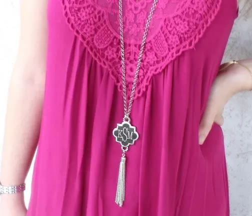 Engraved Jewelry Necklaces Engraved Fashion Quatrefoil Tassel Necklace