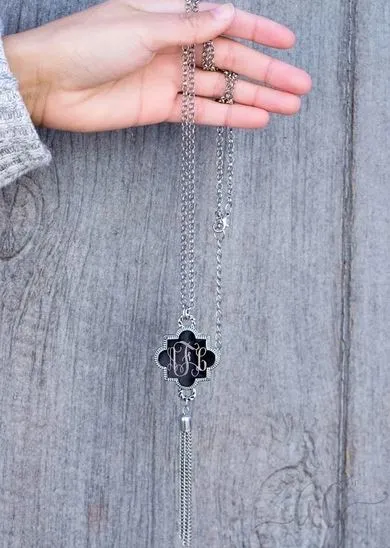 Engraved Jewelry Necklaces Engraved Fashion Quatrefoil Tassel Necklace