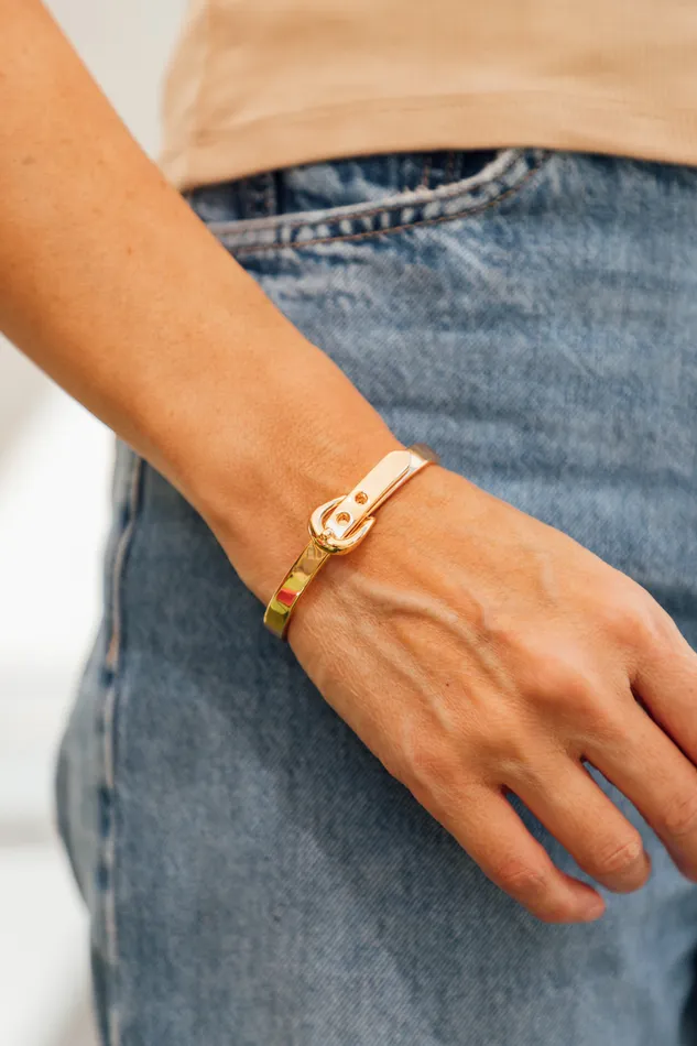 Eye Candy LA Bracelets Nailah 14K Gold Plated Belt Cuff Bracelet