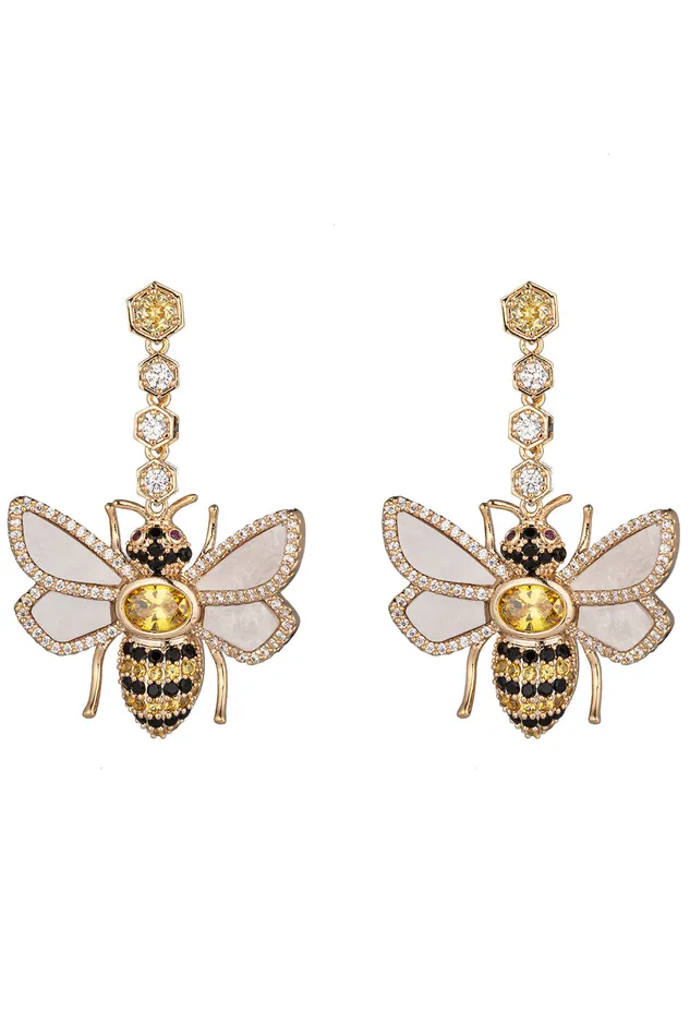 Eye Candy LA Earrings Bumble Bee CZ Dangle Earrings