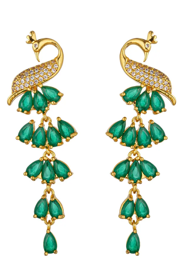 Eye Candy LA Mona Green 18K Gold Plated CZ Drop Earring Earrings