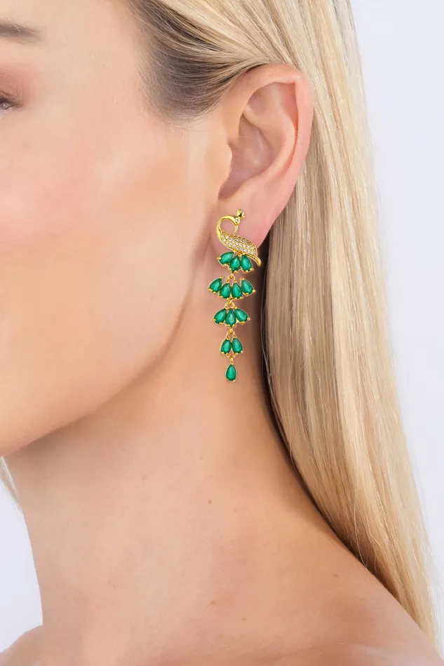 Eye Candy LA Mona Green 18K Gold Plated CZ Drop Earring Earrings