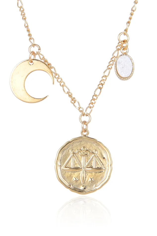 Eye Candy LA Necklaces Zodiac Druzy Moon Necklace Libra