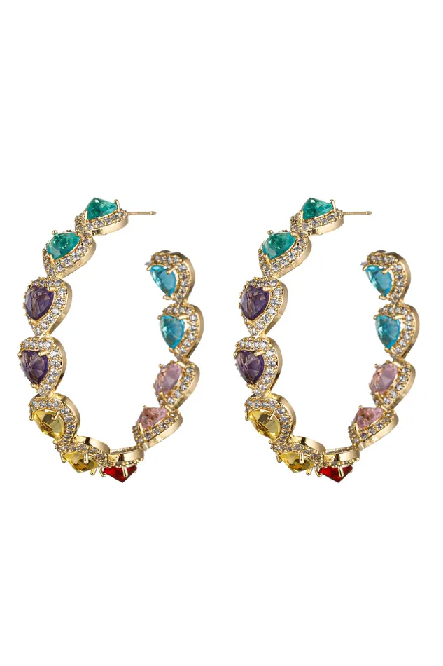 Eye Candy LA PreStyled Sets Daria Heart Rainbow 18K Gold Plated CZ Earring