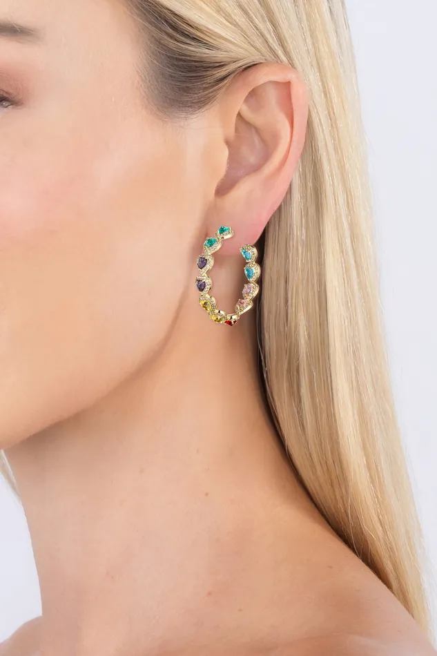 Eye Candy LA PreStyled Sets Daria Heart Rainbow 18K Gold Plated CZ Earring