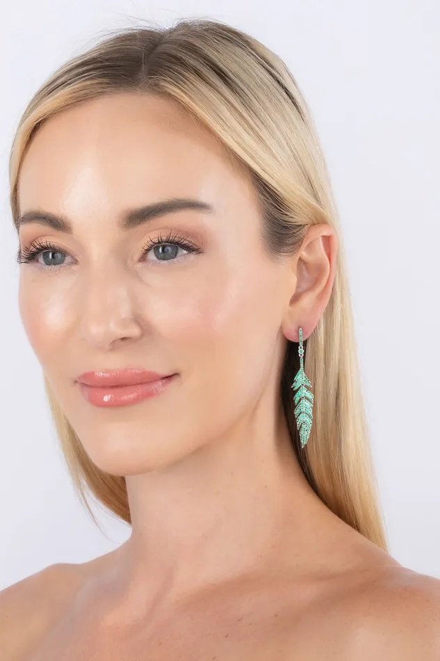 Feather Luxe Drop Earrings Silver Eye Candy LA Earrings