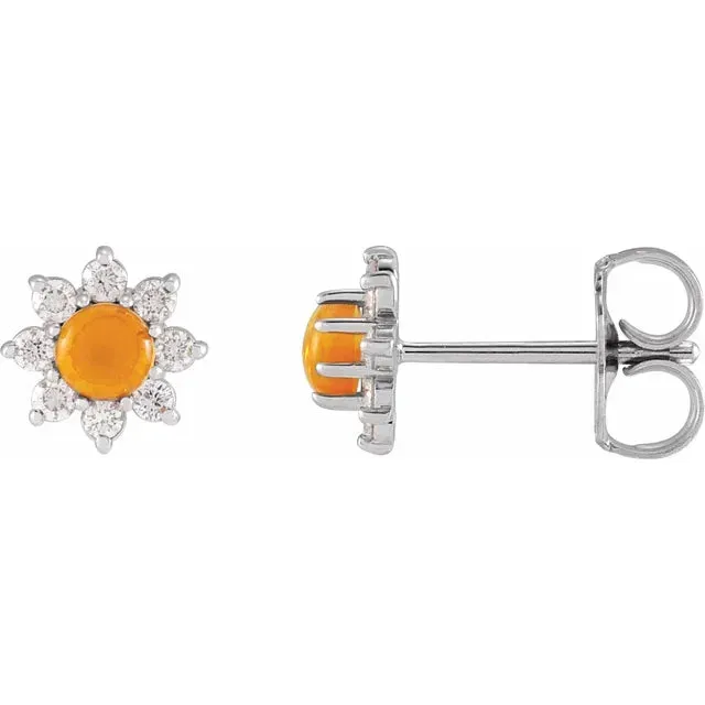 Flower Power Natural Citrine Diamond Stud Earrings Solid 14K Yellow White Rose Gold 302 Fine Jewelry Earrings