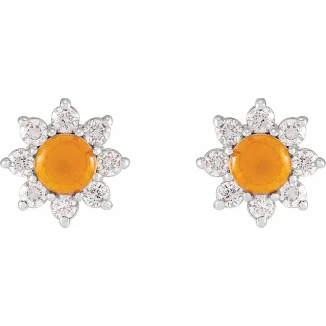 Flower Power Natural Citrine Diamond Stud Earrings Solid 14K Yellow White Rose Gold 302 Fine Jewelry Earrings